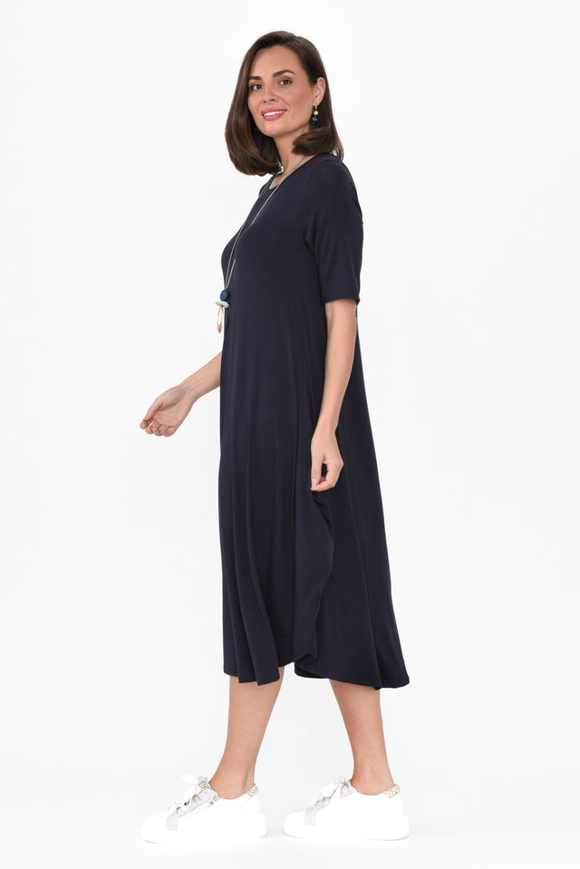 Navy Micro Modal Tri Drape Dress