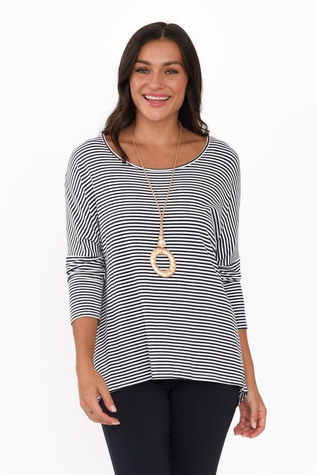 Navy and White Stripe Milan 3/4 Sleeve Top