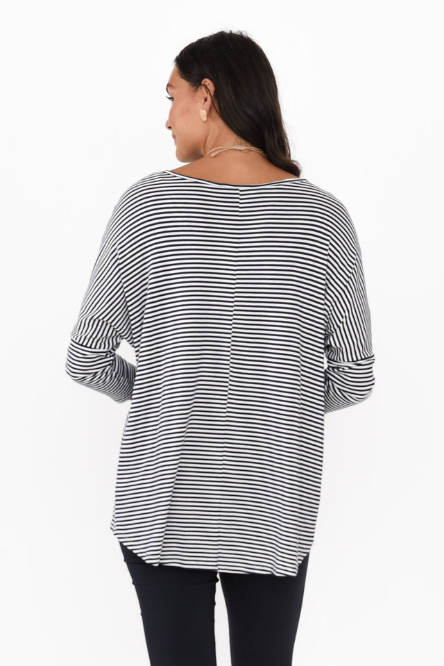 Navy and White Stripe Milan 3/4 Sleeve Top image 5