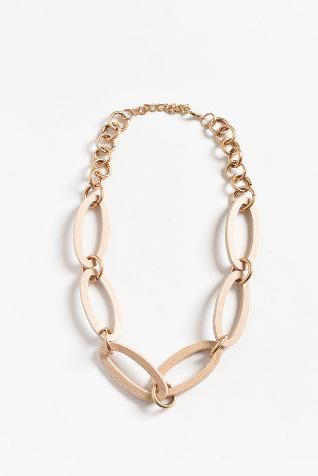 Nevaeh Beige Wooden Link Necklace image 1