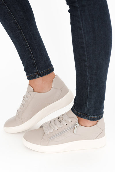 Noemi Grey Leather Zip Sneaker