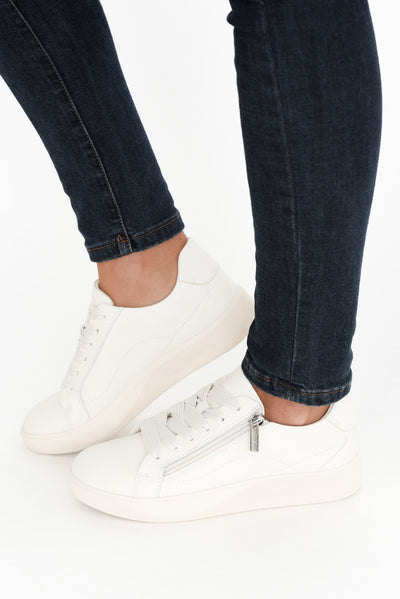 Noemi White Leather Zip Sneaker