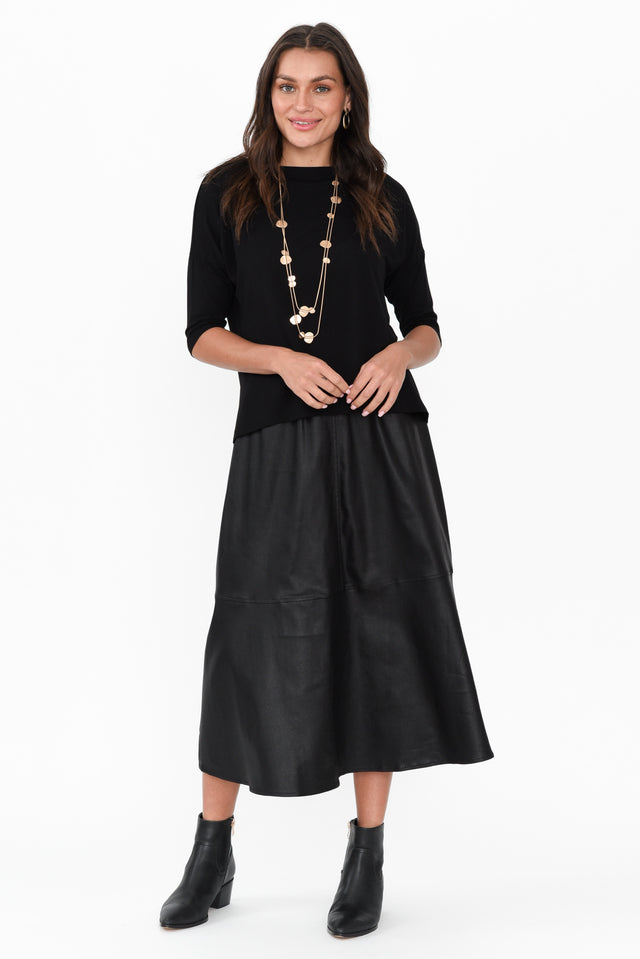 Oriel Black Faux Leather Midi Skirt banner image