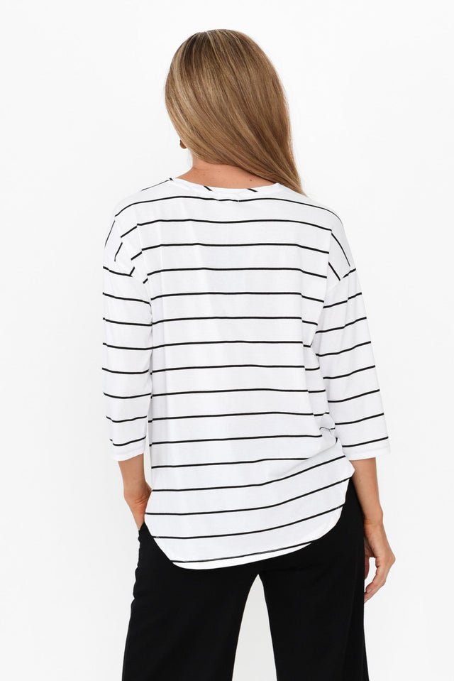 Orleans White Stripe Cotton 3/4 Sleeve Top