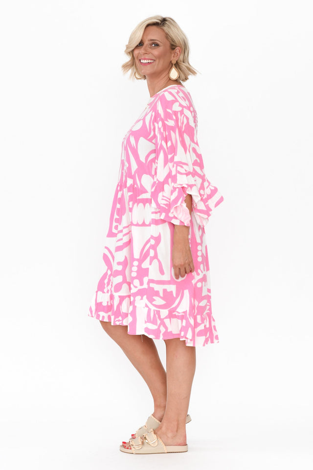 Osmund Pink Abstract Frill Dress