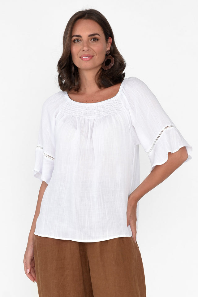 Patina White Shirred Top neckline_Square   alt text|model:MJ image 1