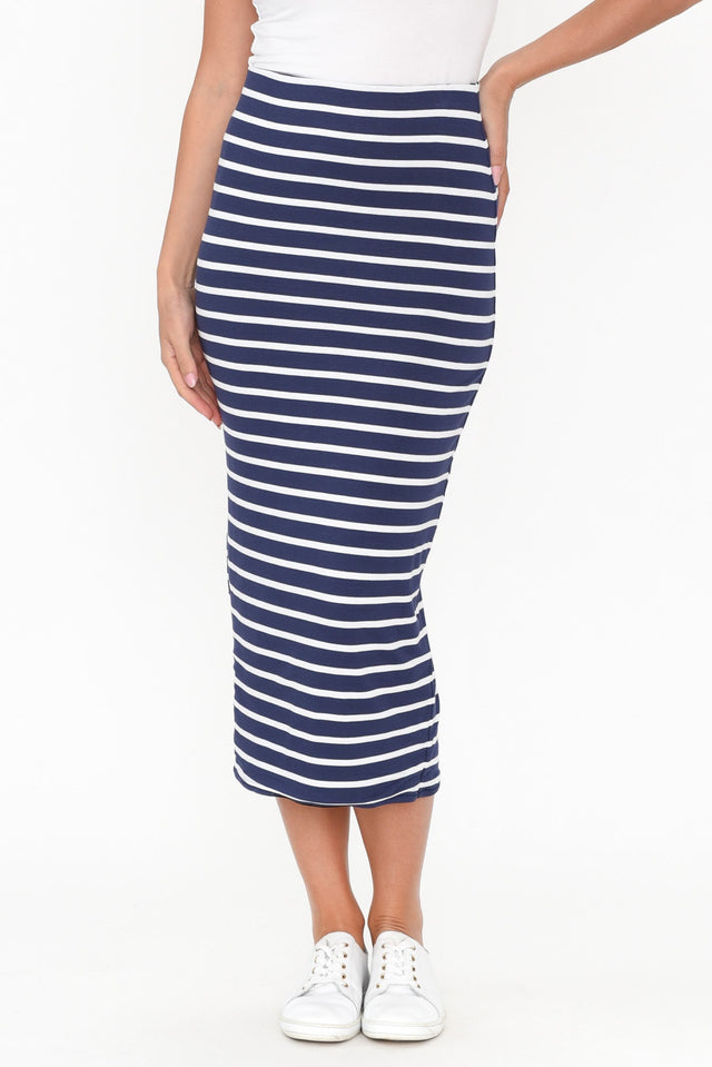 Penelope Navy Parisian Stripe Reversible Skirt image 1