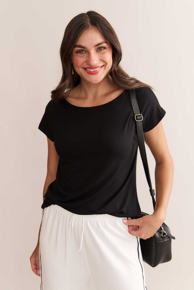 Pia Black Bamboo Boatneck Tee image 1