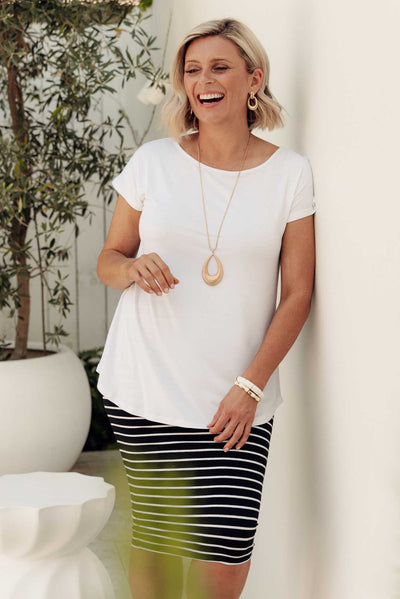 Pia White Bamboo Boatneck Tee