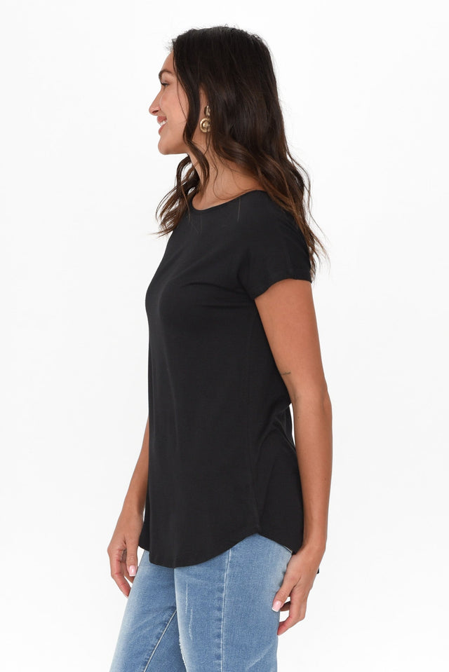 Pia Black Bamboo Boatneck Tee