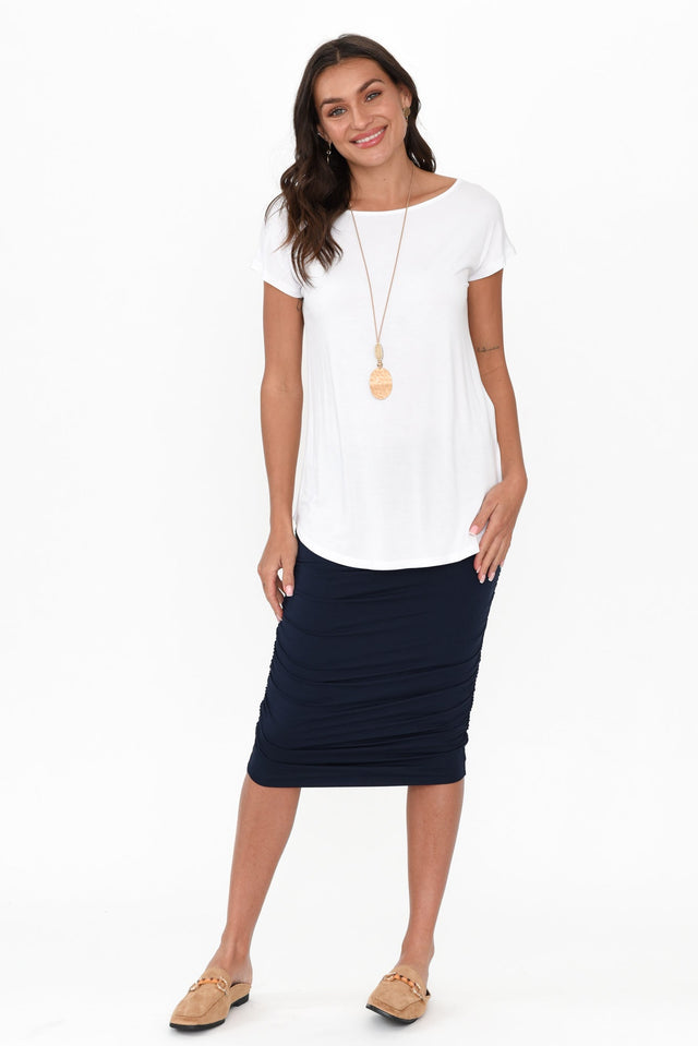 Pia White Bamboo Boatneck Tee