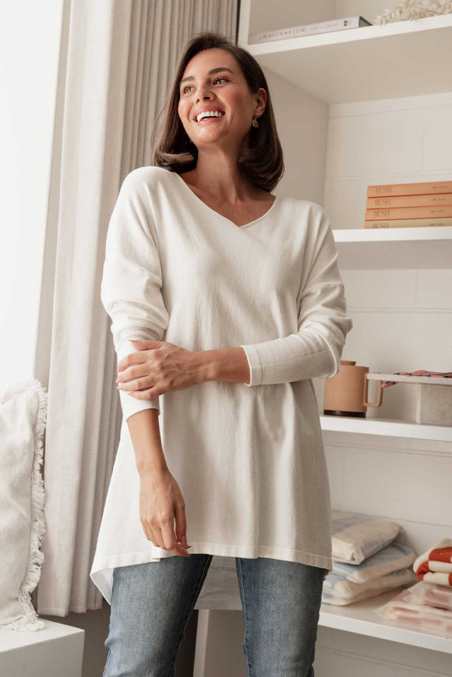 Piper White V Neck Knit Sweater image 1