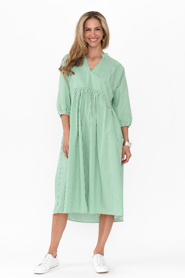 Pluto Green Stripe Cotton Pocket Dress