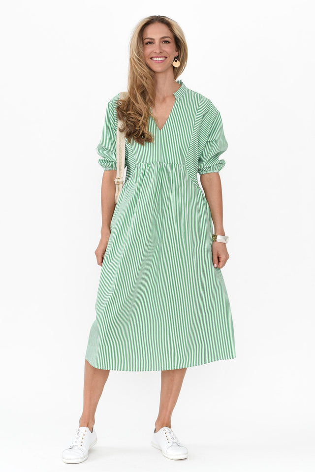 Pluto Green Stripe Cotton Pocket Dress