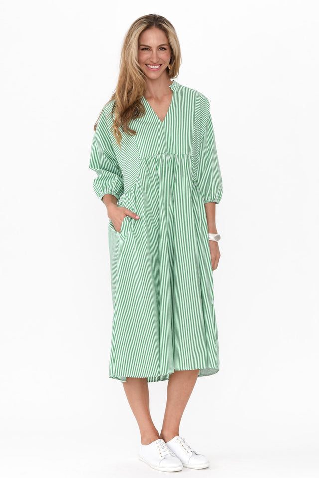 Pluto Green Stripe Cotton Pocket Dress image 3