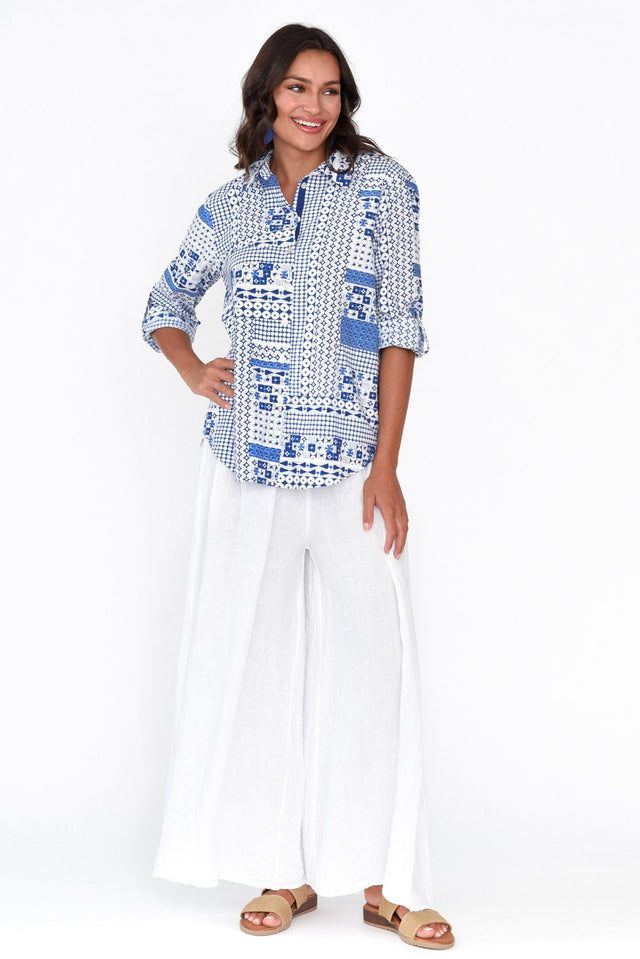 Pomona Blue Mosaic Cotton Shirt