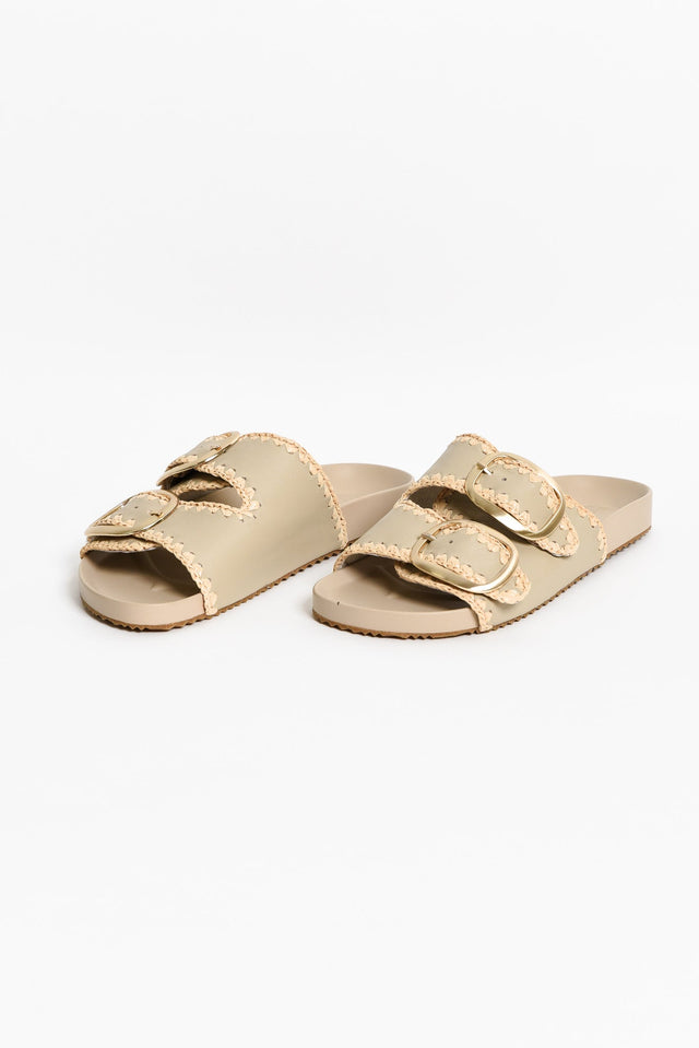 Poppy Beige Leather Buckle Slide