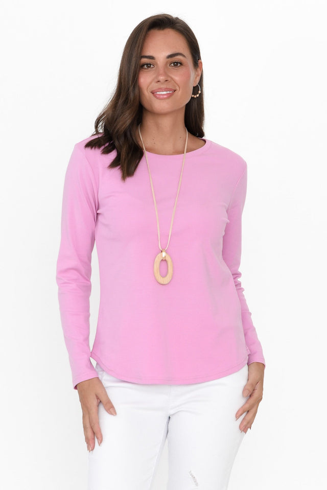 Porter Pink Cotton Long Sleeve Top neckline_High   alt text|model:MJ