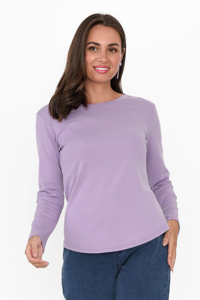 Porter Purple Cotton Long Sleeve Top neckline_Round   alt text|model:MJ image 1