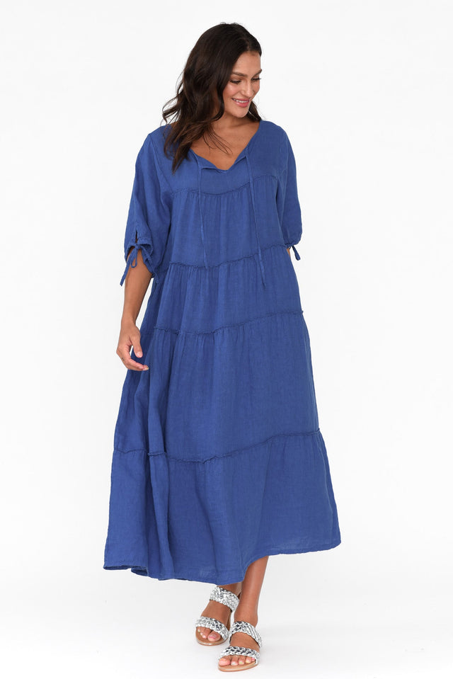 Prairie Cobalt Gathered Linen Dress image 6