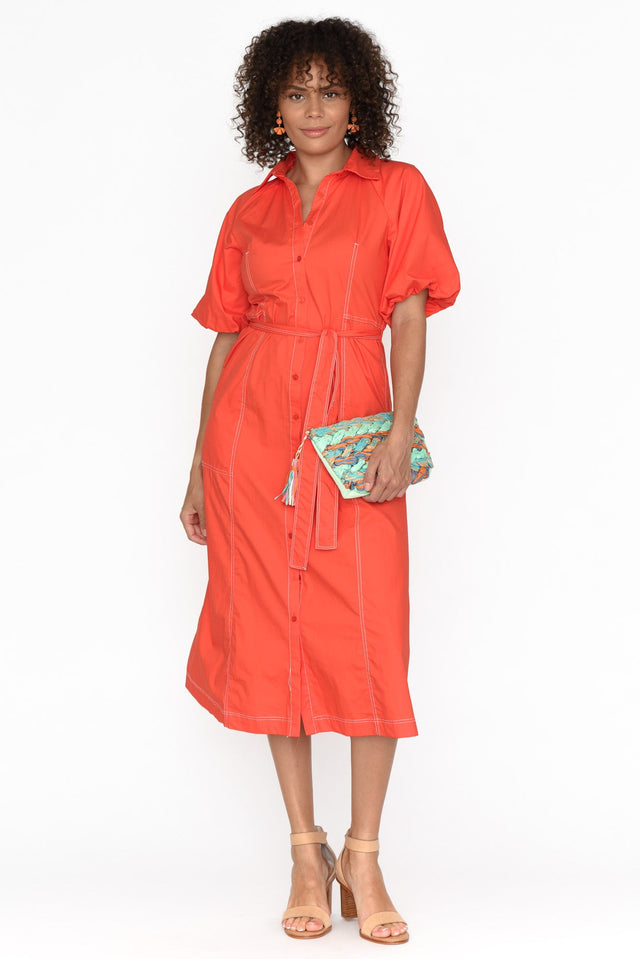 Ralphie Orange Cotton Contrast Stitch Dress banner image