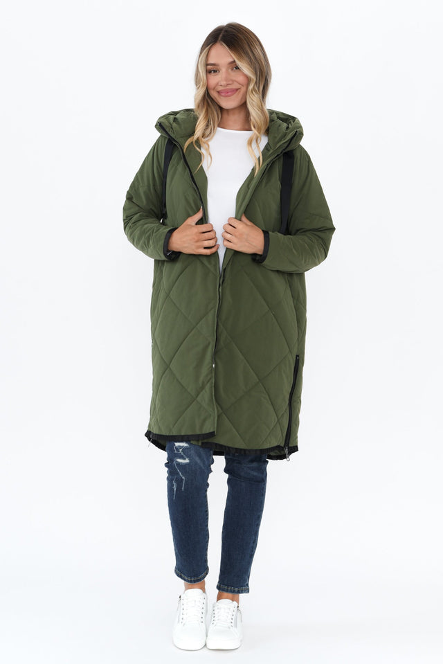 Ramsay Dark Green Quilted Puffer Coat image 2