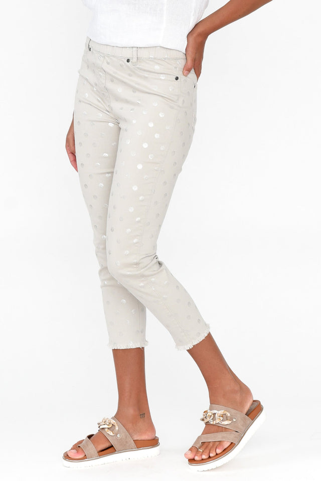 Reed Taupe Foil Spot Cotton Capri Pants