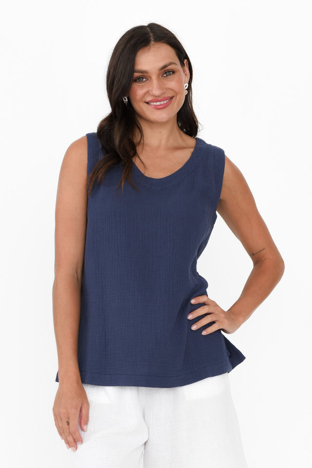 Reuben Navy Cotton Gauze Tank