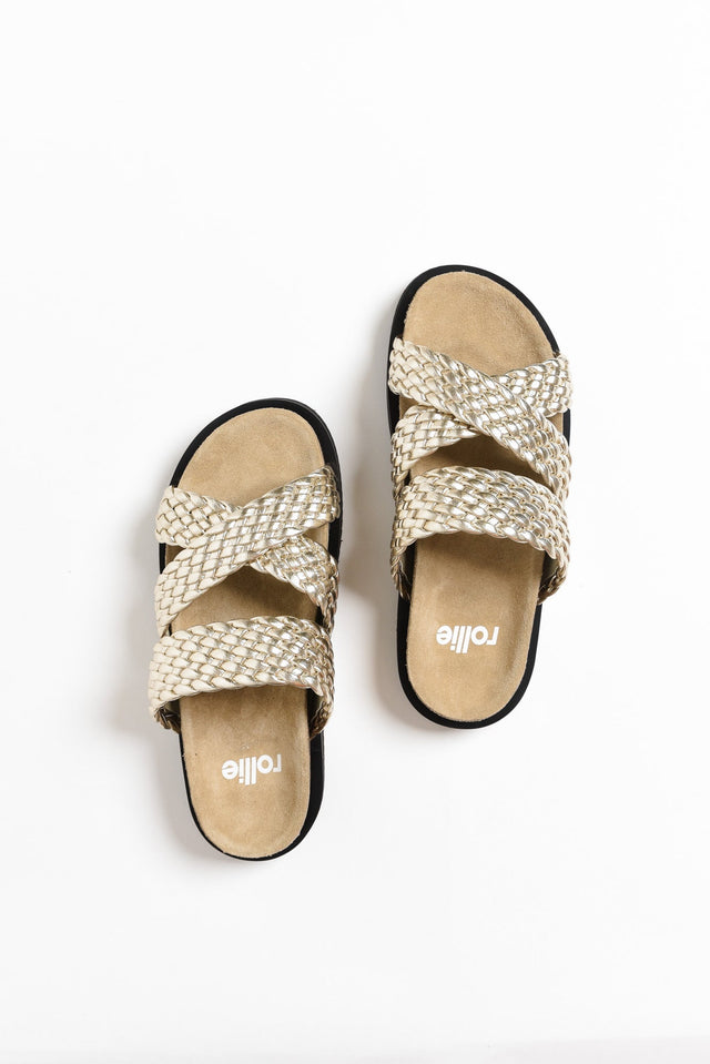 Rhode Gold Leather Woven Slide image 2