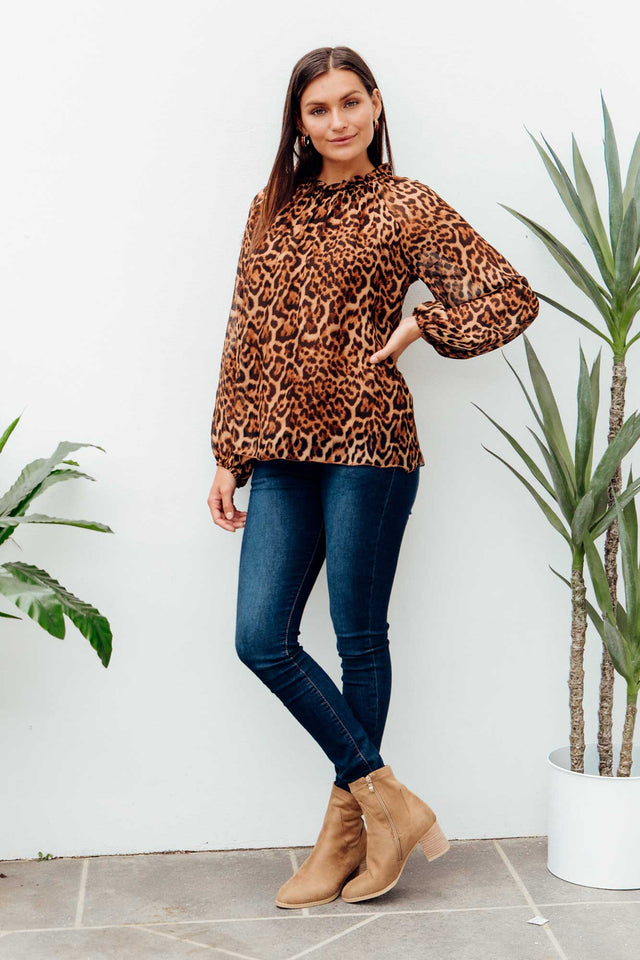 Riley Leopard Silk Ruffle Top image 2