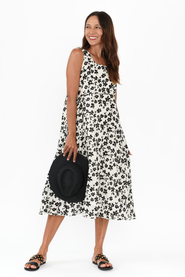 Rina White Floral Cotton Pocket Dress