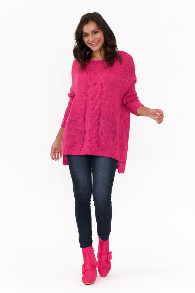 Rinna Hot Pink Cable Knit Detail Sweater image 2