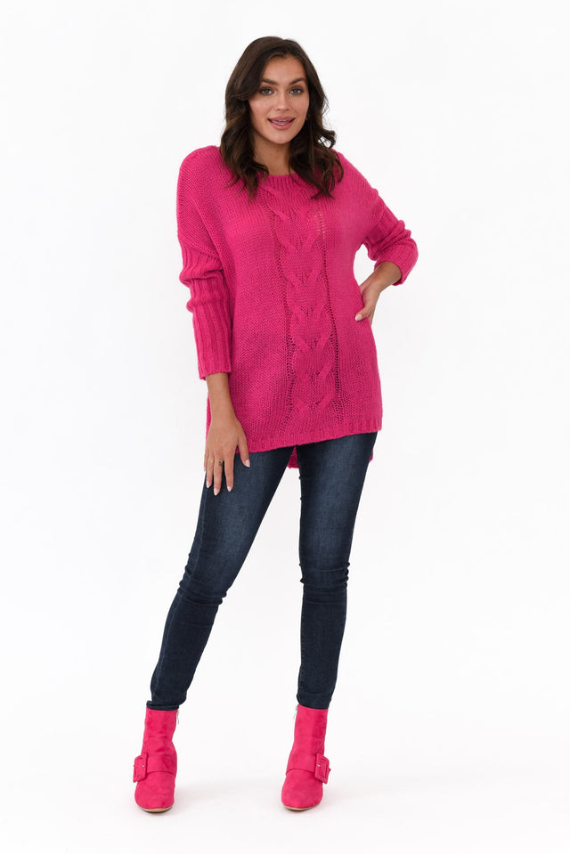 Rinna Hot Pink Cable Knit Detail Sweater image 6