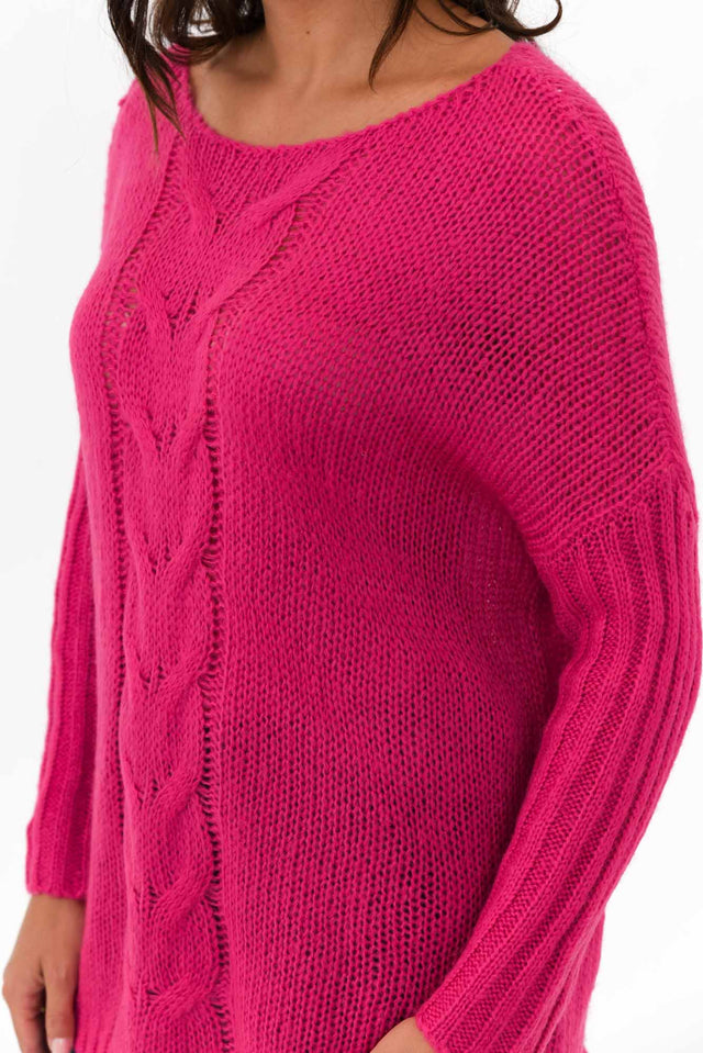 Rinna Hot Pink Cable Knit Detail Sweater image 5