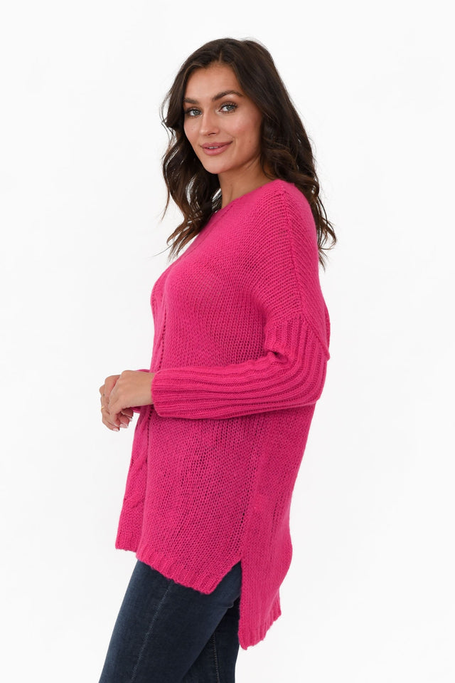 Rinna Hot Pink Cable Knit Detail Sweater