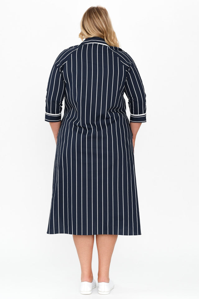 Robyn Navy Stripe Cotton Shirt Dress image 8