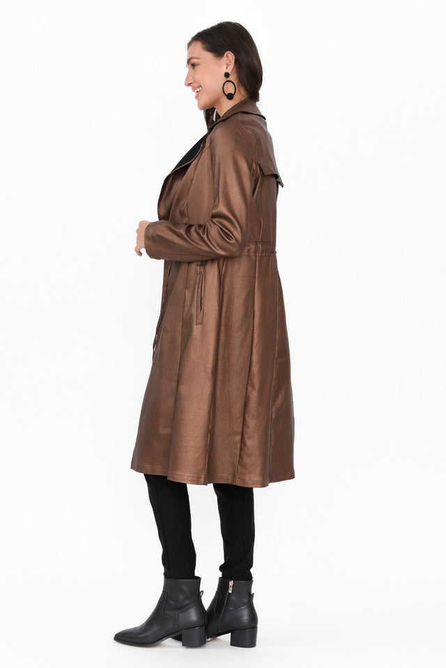 Rois Bronze Faux Leather Trench Coat image 4