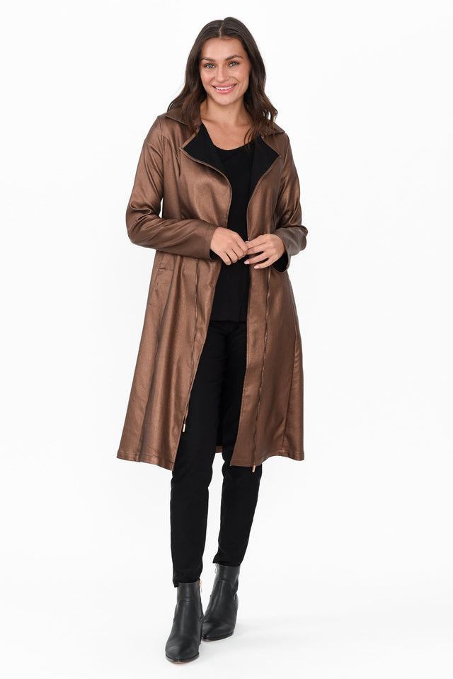 Rois Bronze Faux Leather Trench Coat image 7