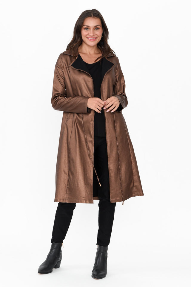 Rois Bronze Faux Leather Trench Coat image 3