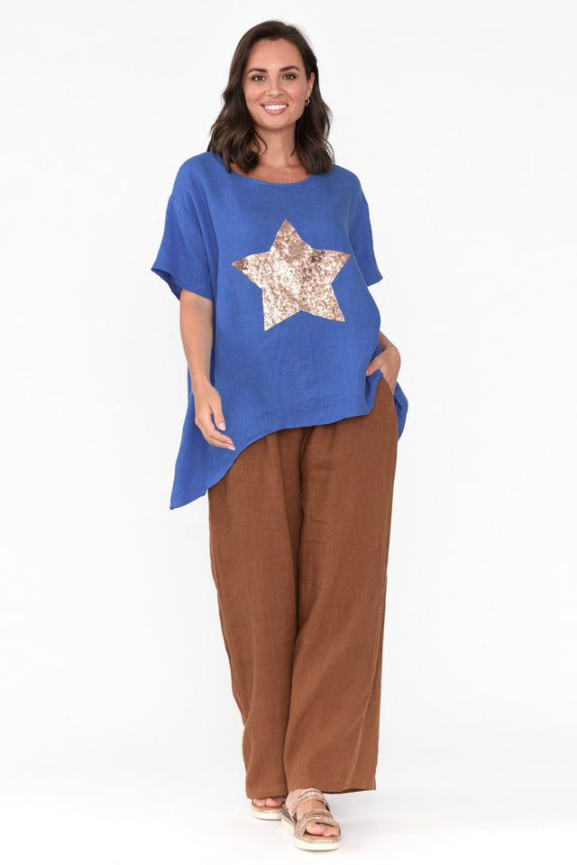 Romy Cobalt Linen Sequin Star Top image 5