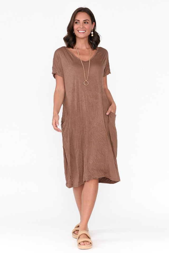 Travel Brown Crinkle Cotton Dress