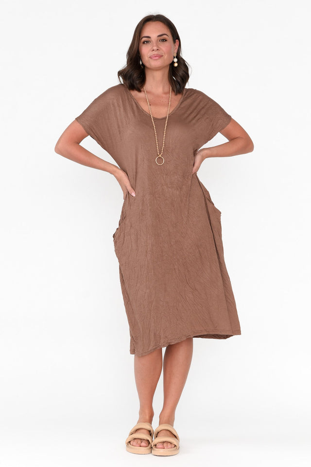 Travel Brown Crinkle Cotton Dress image 5