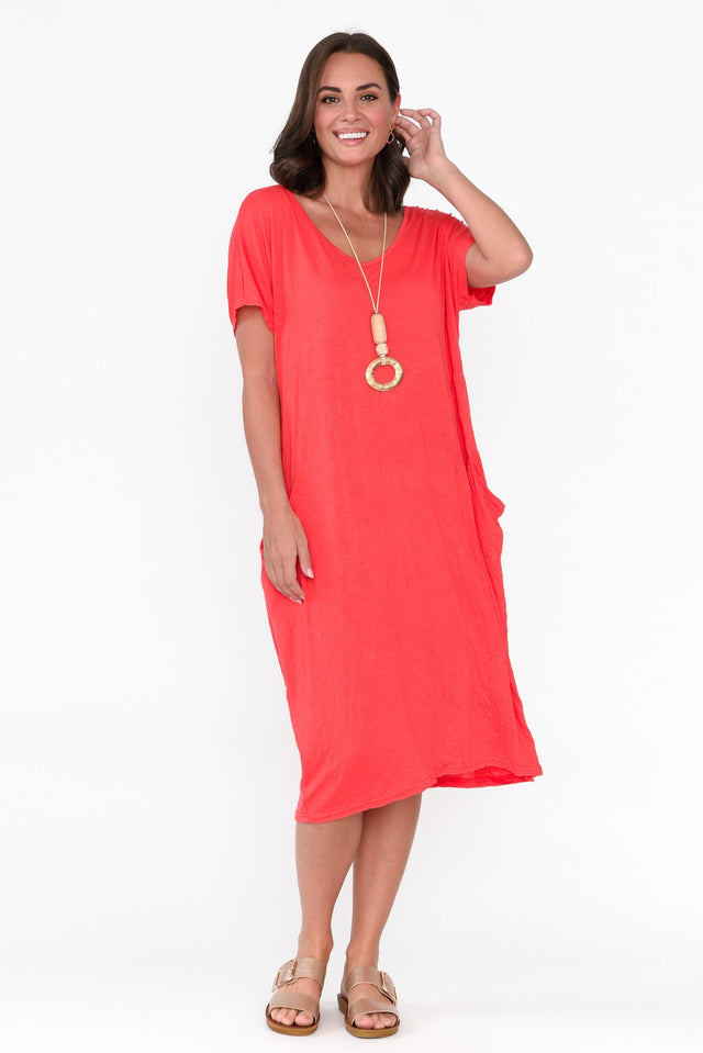 Travel Coral Crinkle Cotton Dress