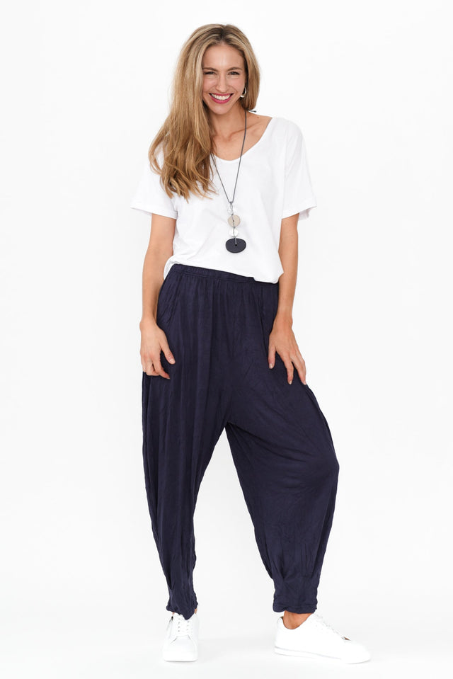 Rylee Dark Navy Crinkle Cotton Pants image 4