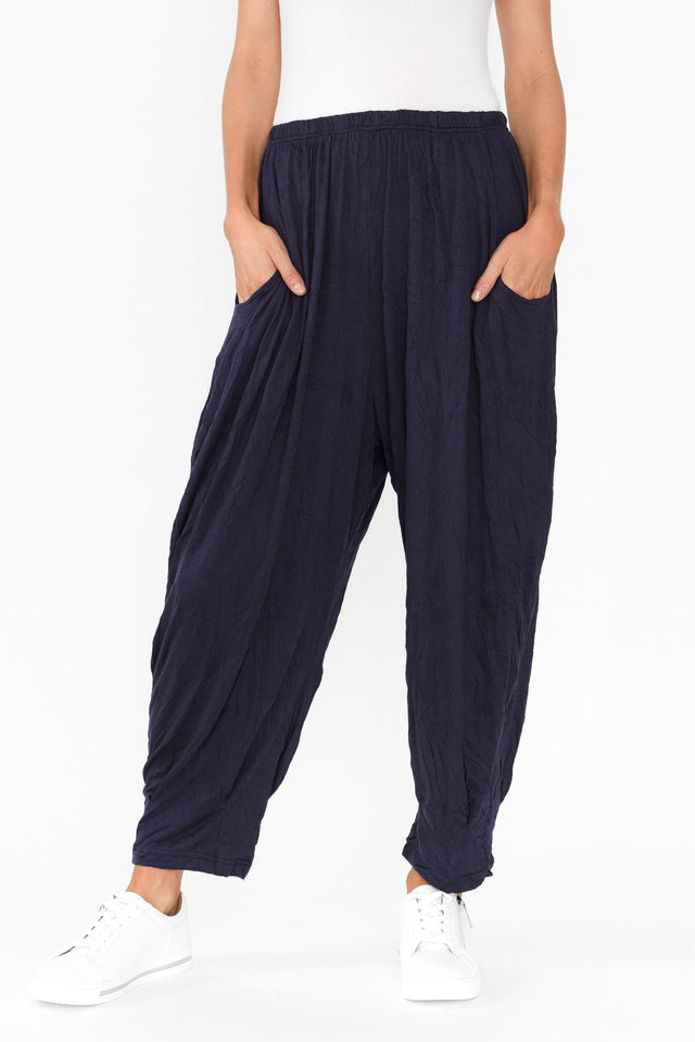 Rylee Dark Navy Crinkle Cotton Pants image 2