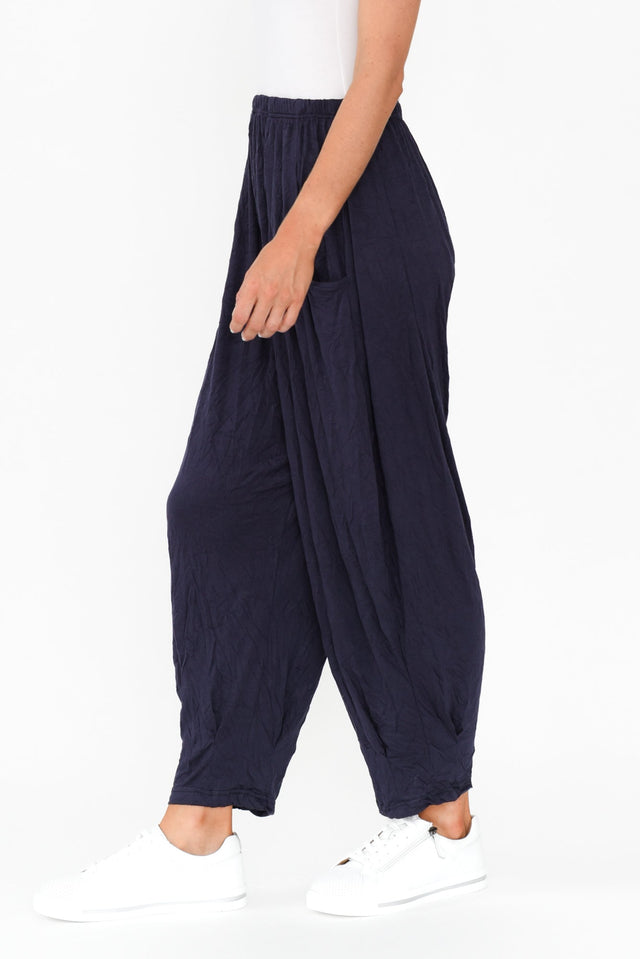 Rylee Dark Navy Crinkle Cotton Pants