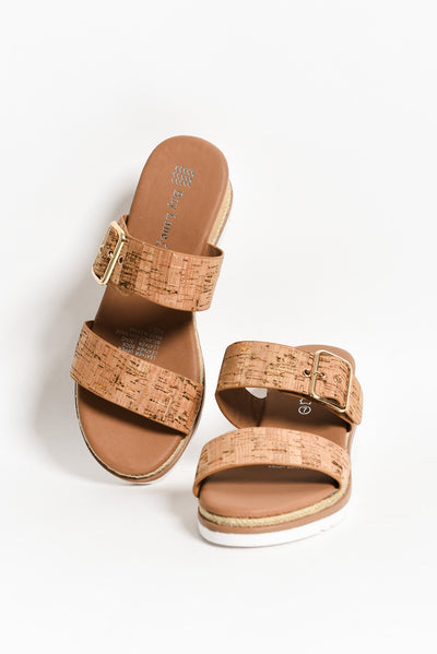 Ryver Brown Cork Buckle Wedge Sandal