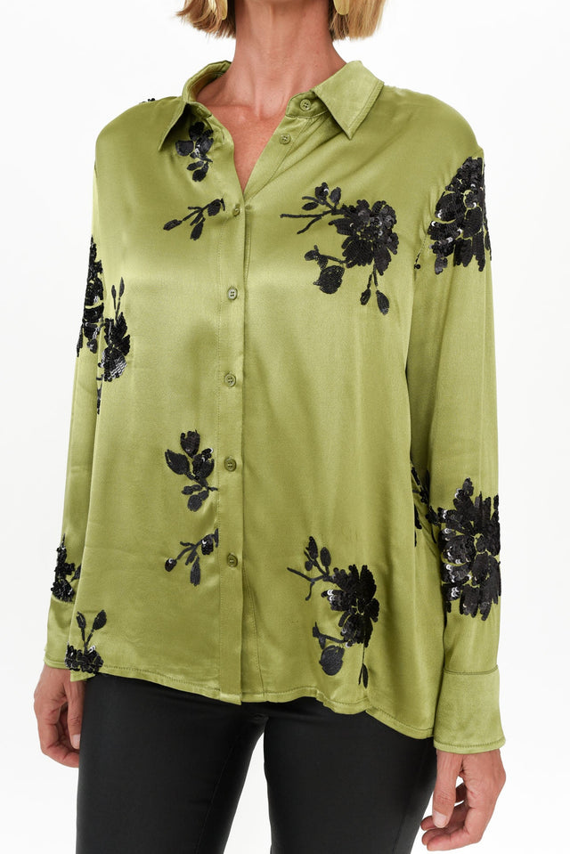 Sabelle Khaki Flower Sequin Shirt image 7