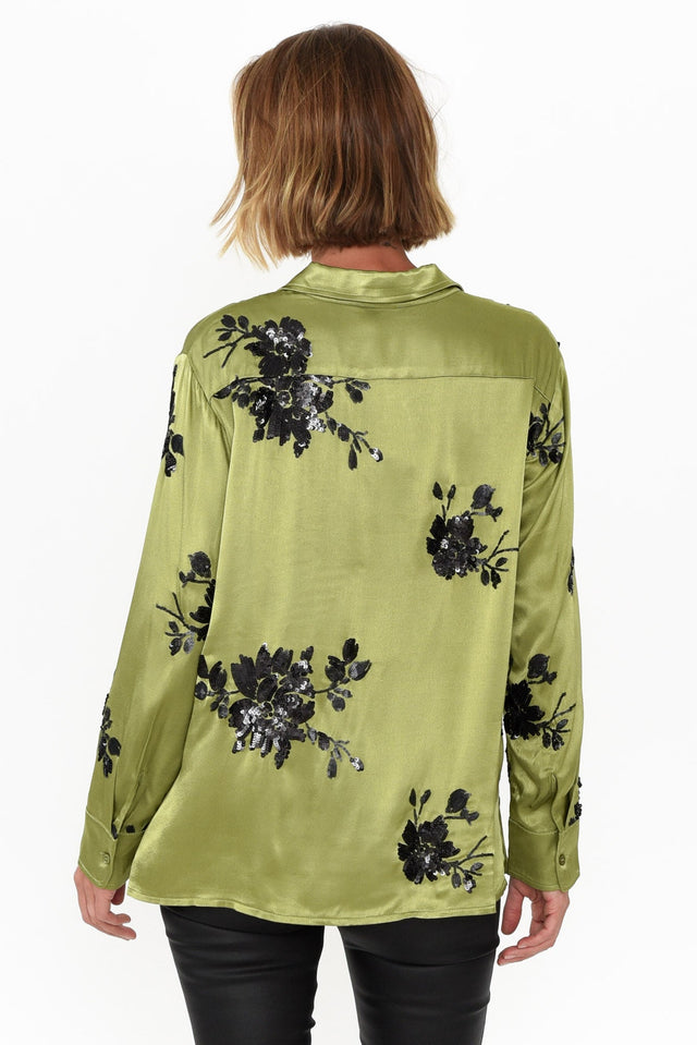Sabelle Khaki Flower Sequin Shirt image 6