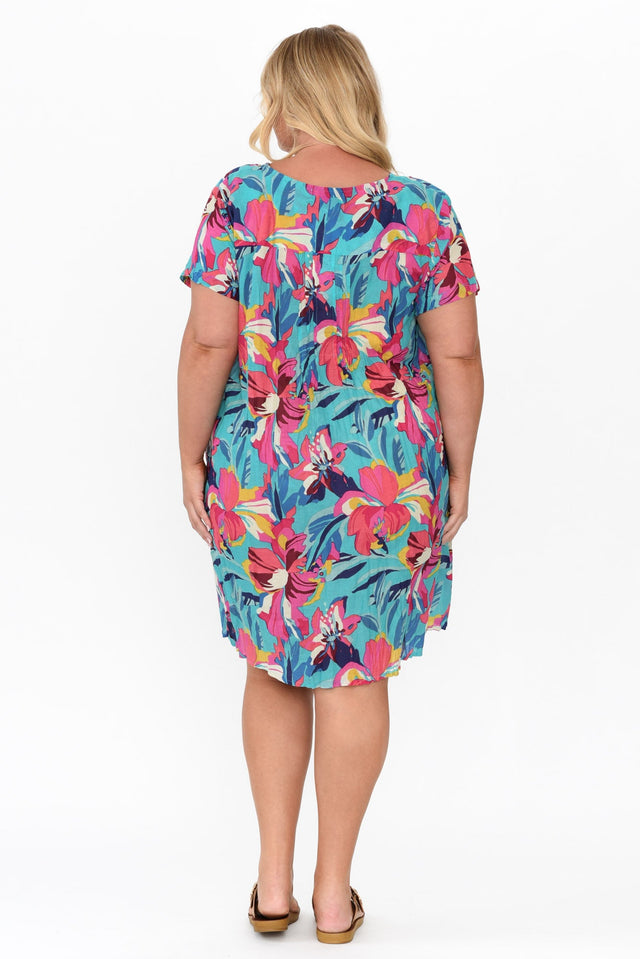 Sabina Blue Bloom Crinkle Cotton Dress